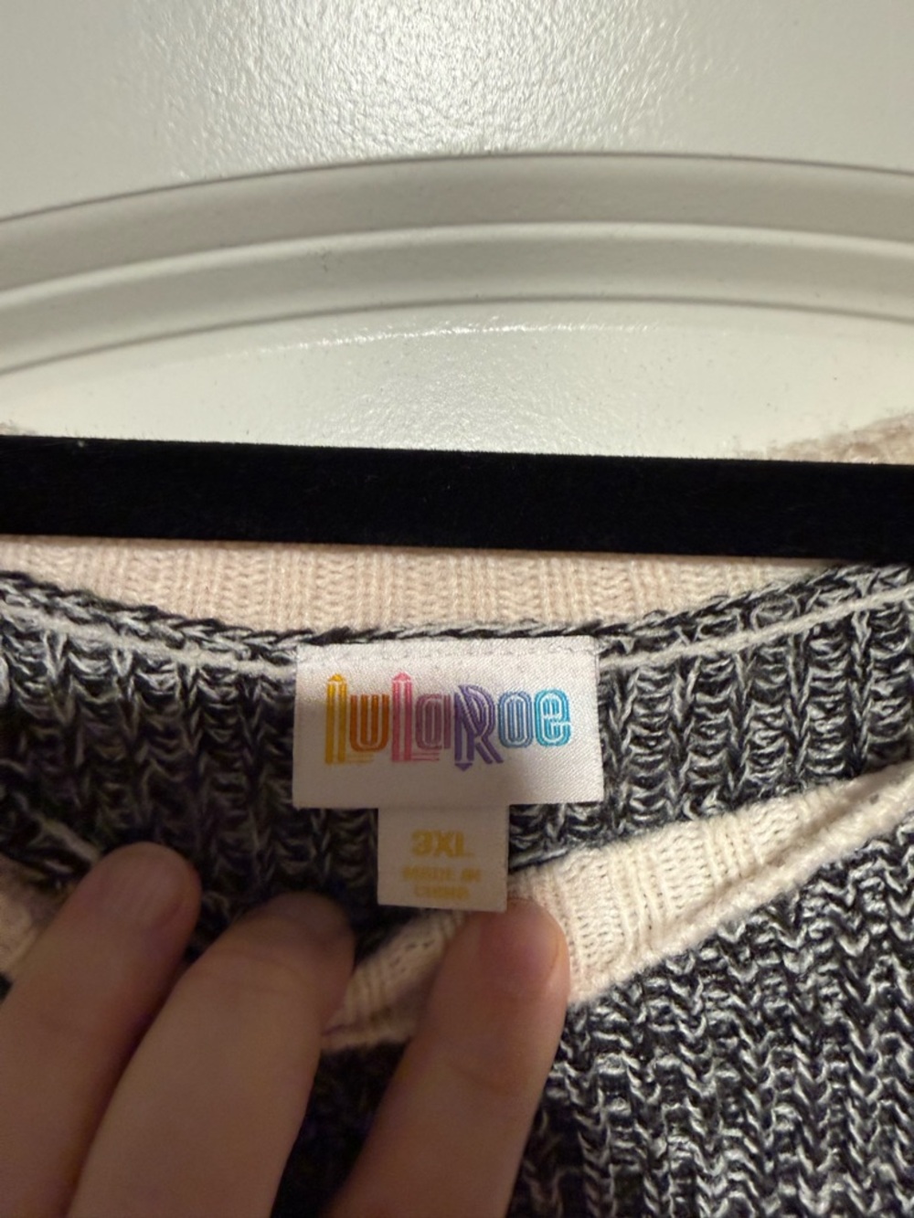 LuLaRoe Striped Scoop Neck Sweater in Light Pink, Black & Charcoal - Picture 2 of 3